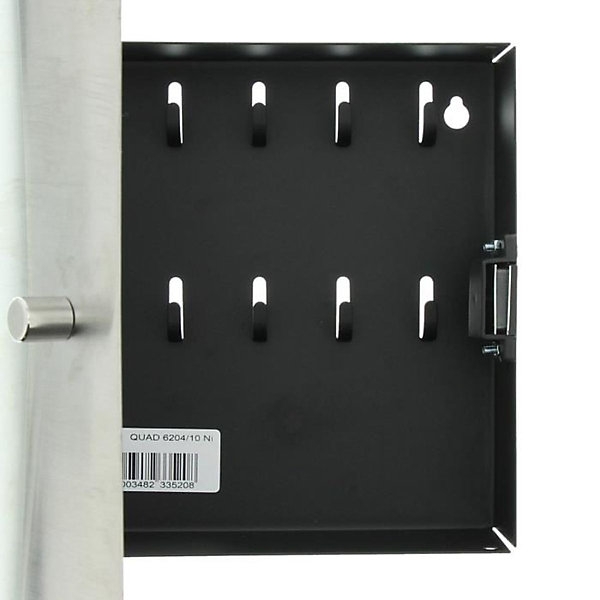 Burg Wächter Boîte à clés Quad 6204/10 Ni - 10 crochets, porte inox, boîtier noir, fermeture magnétique