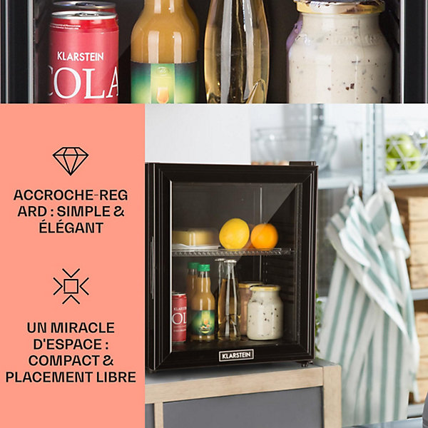 Mini Frigo de Chambre 23L Porte en Verre Etageres Reglables
