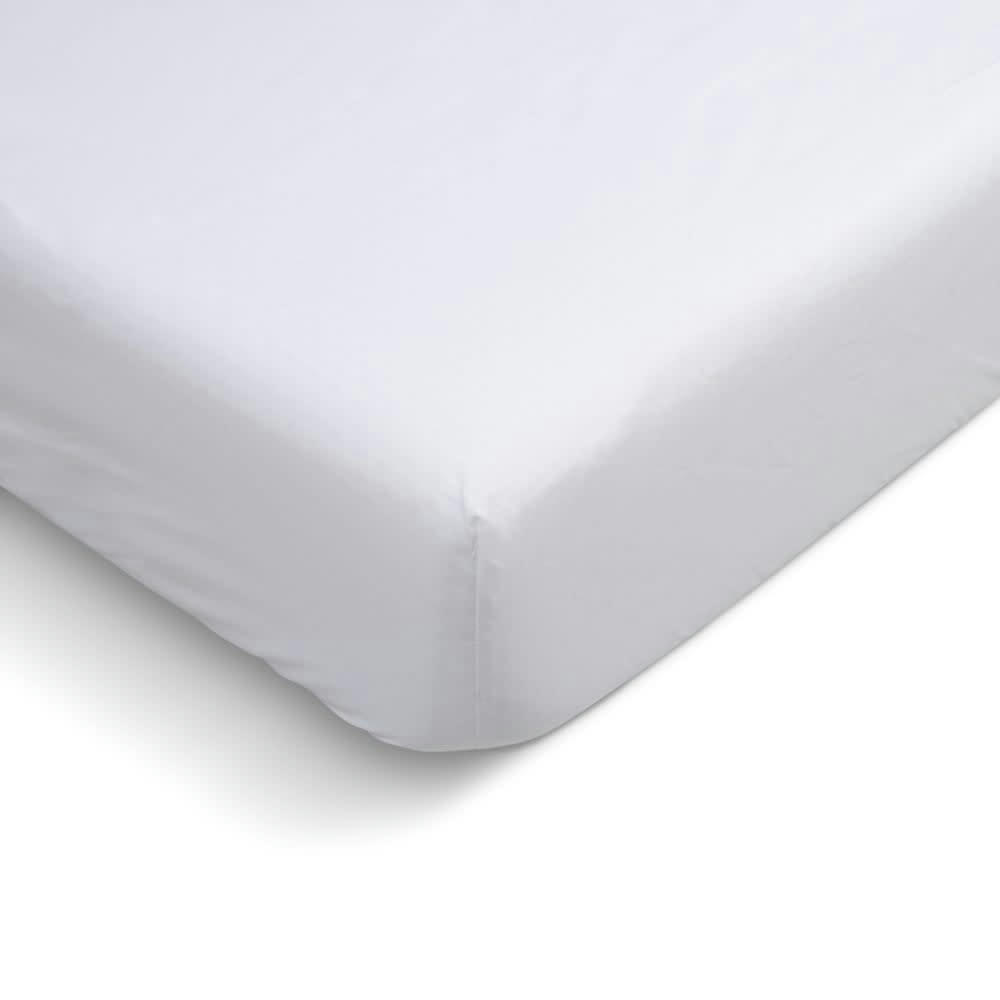 - Drap Housse uni en percale de coton blanc 160x200cm