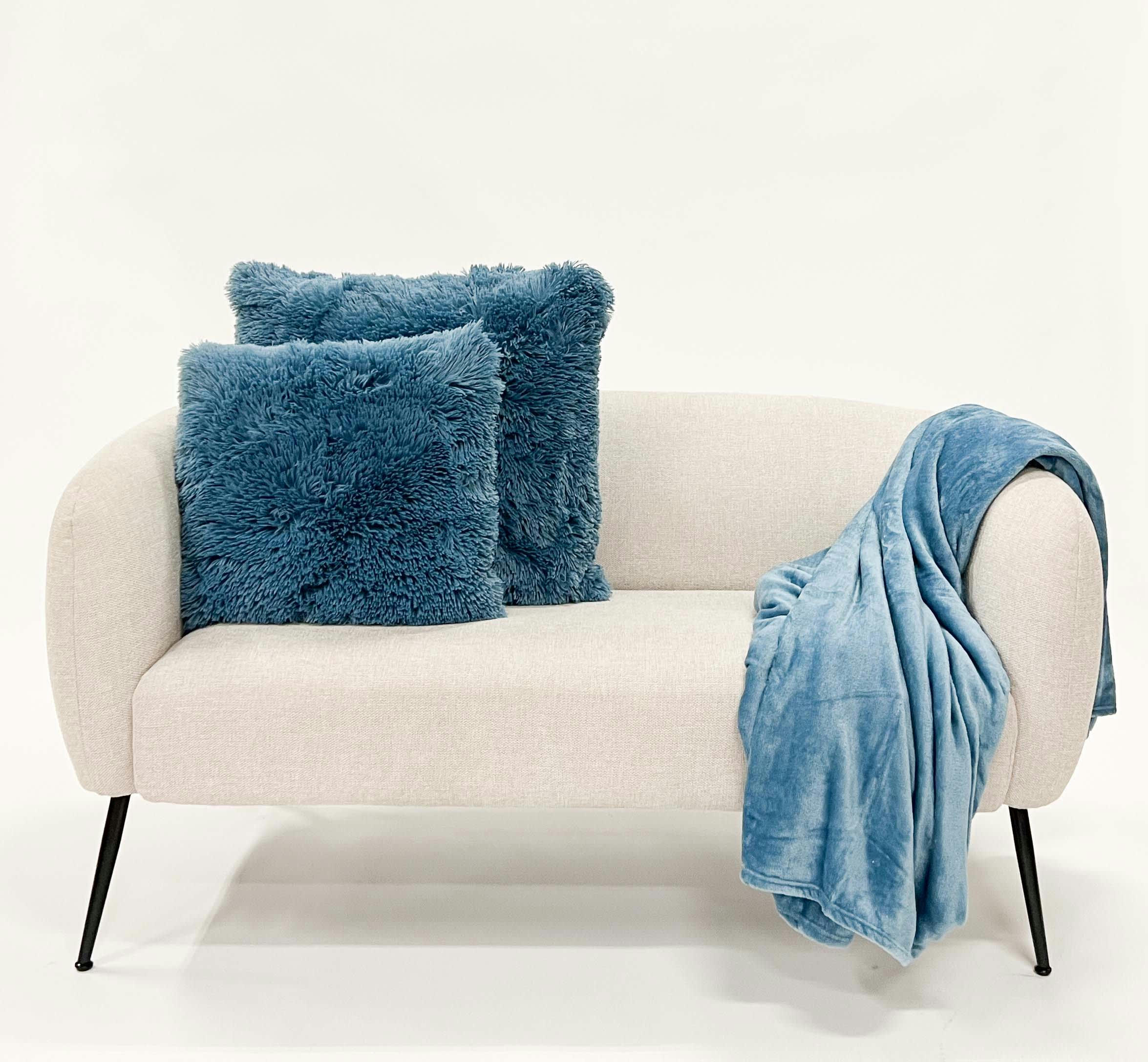 - Coussin - bleu fausse fourrure 45x45 cm uni