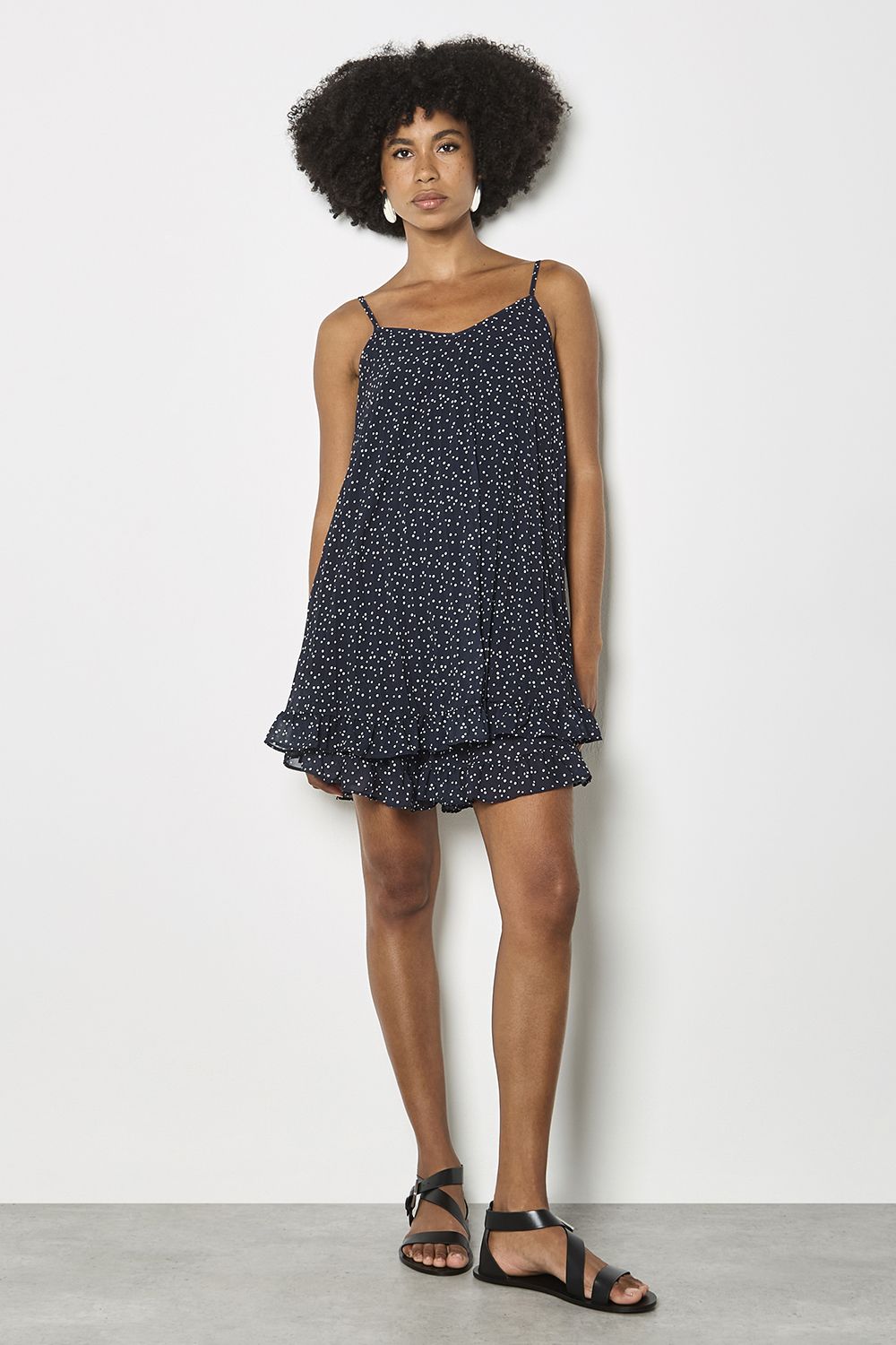 Apricot Polka Dot Pleated Chiffon Cami Top