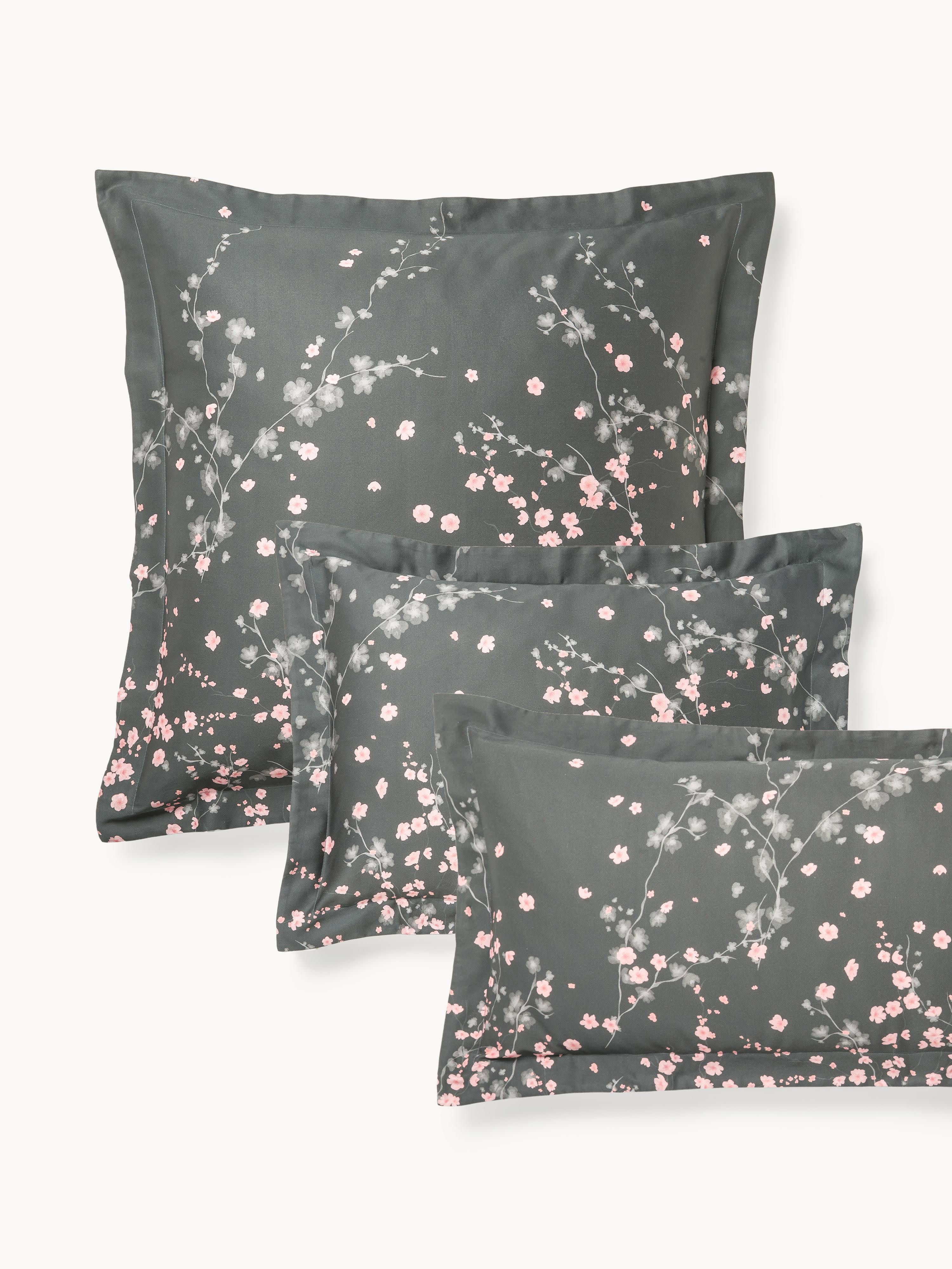 Baumwollsatin-Kopfkissenbezug Sakura mit Blumen-Print