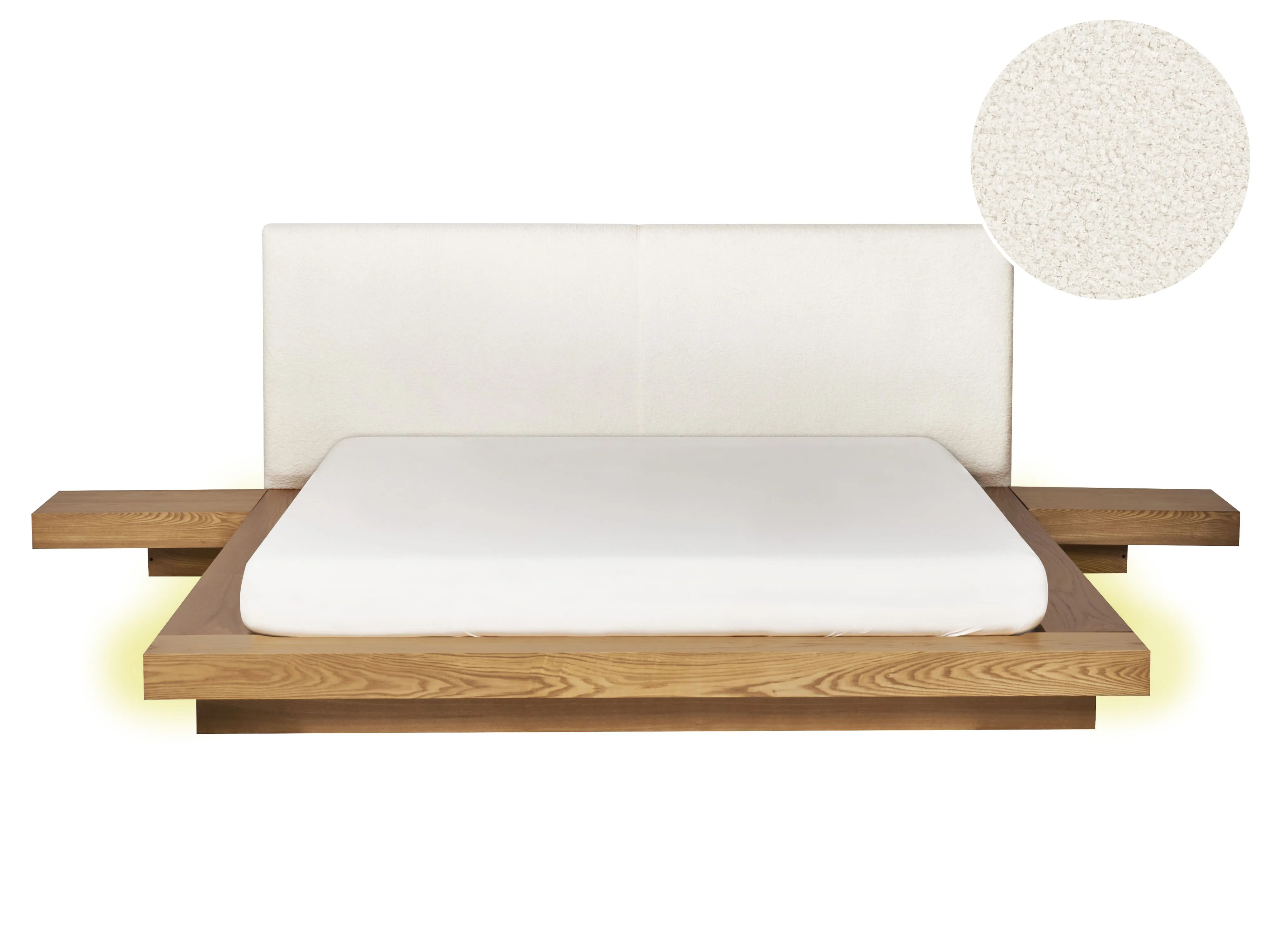 Bed with LED Boucle ZEN 160 x 200 cm (EU King Size) LED Natural Ash Wood