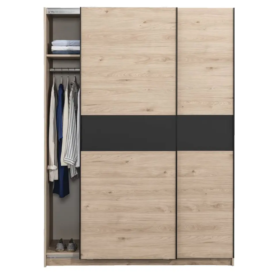 Schuifdeurkast Genua - eikenkleur/antraciet - 204x150x60 cm