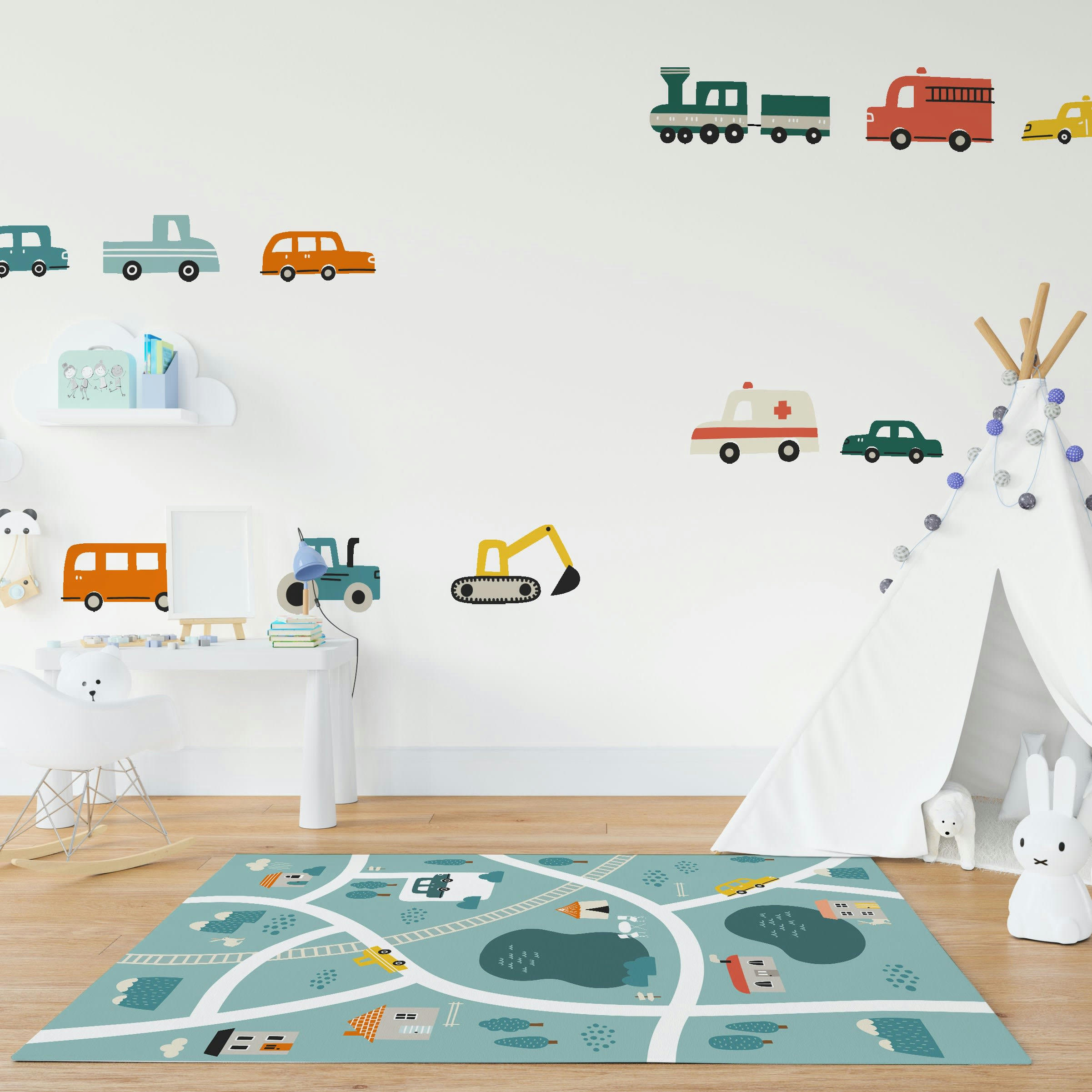 CARS - Stickers mureaux en vinyle  petites voitures multicolores
