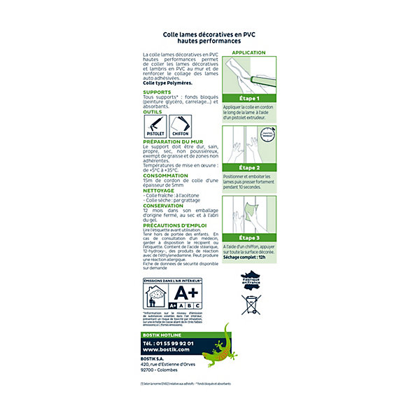 Colle Murale Bostik pour lames décoratives et lambris en PVC HP Cartouche 290ml