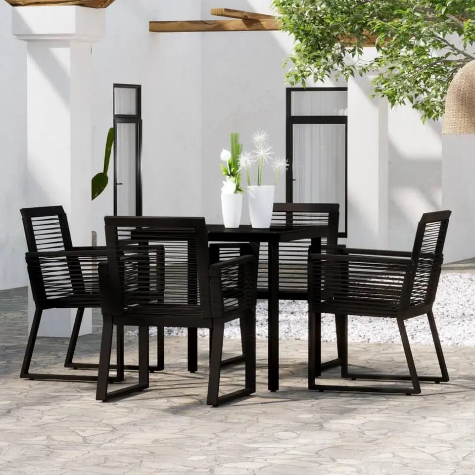 vidaXL - 5-delige Tuinset - Zwart PVC rattan en staal - 80x80 cm