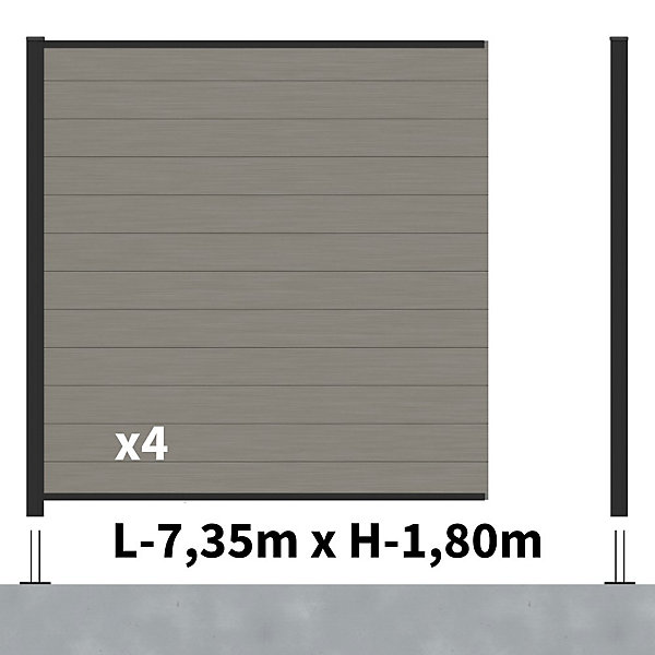 Kit Clôture Composite RIO Platines 7,5x1,8m - Bois composite &Aluminium - Poteaux Noir sur Platines- Brise vue - Palissade