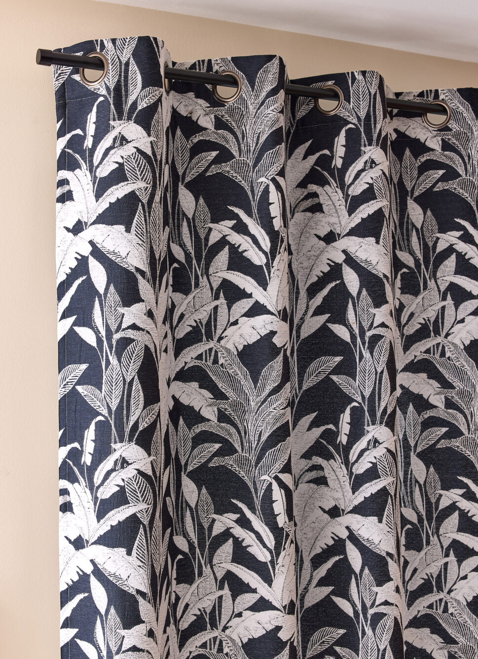 RIDEAU JACQUARD CHENILLE AVEC MOTIFS VÉGÉTAUX MARINE