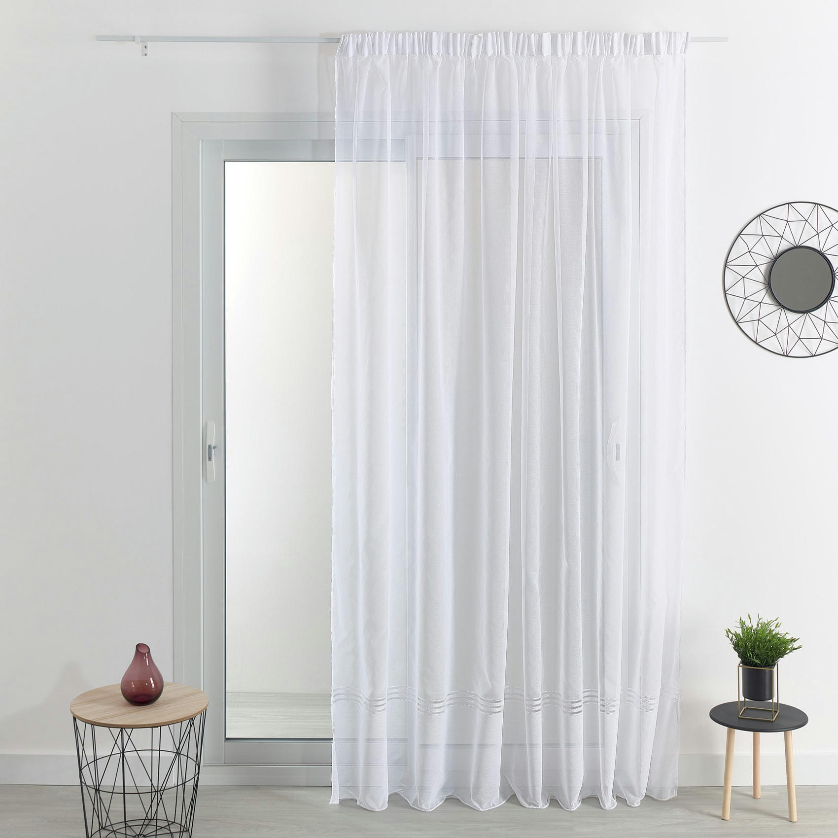 - Voilage base tissée finition galon fronceur polyester blanc 240x240 cm