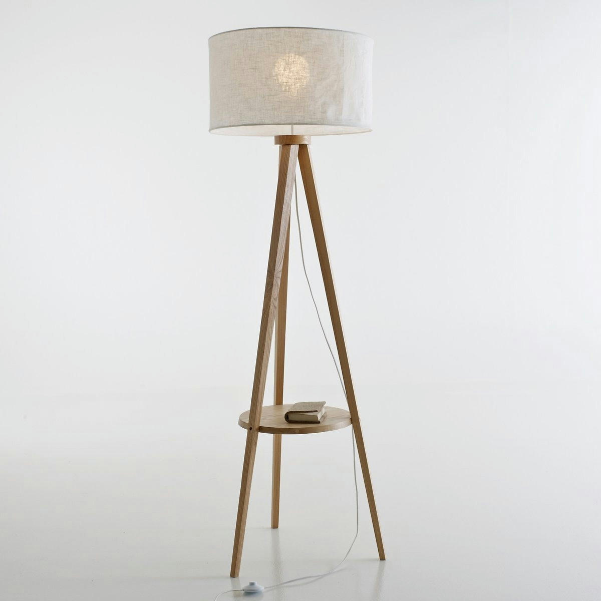 Lampadaire trépied frêne et abat-jour lin, Setto
