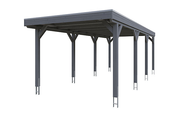 Carport SKAN HOLZ Grunewald 321 x 796 cm planches de toit et EPDM, traitement coloré gris ardoise