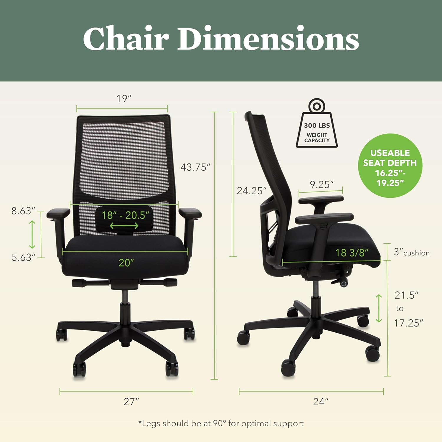 HON Ignition 2.0 Ergonomic Office Chair Fabric Seat, Adjustable Tilt, Swivel Wheels, Comfy for Long Hours, Home Office Desk Chairs, Fog