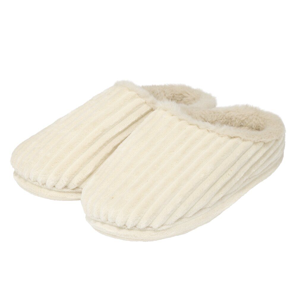 Chaussons femme côtelés fourrés beiges 36/37