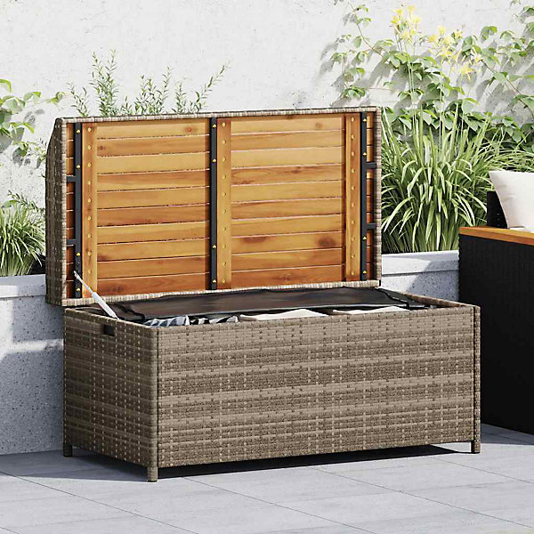 Banc de rangement gris résine tressée et bois d'acacia vidaXL