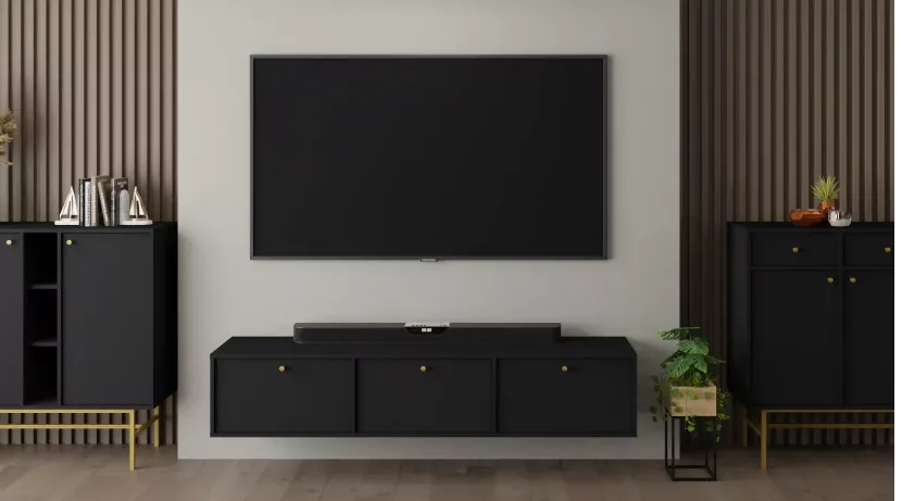 Szafka RTV wisząca do salonu Sakai 4 3K T303 Czarny