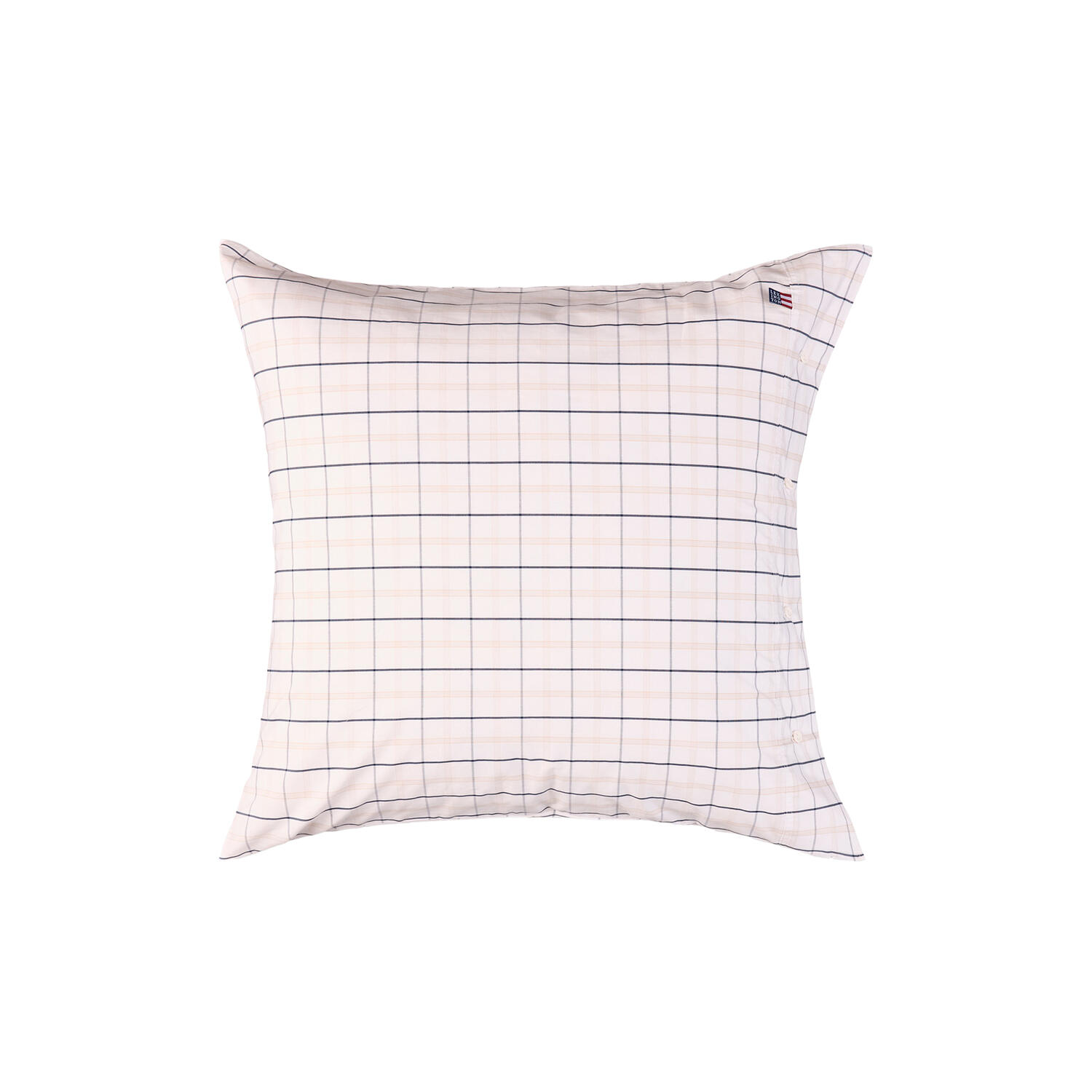 Icons White/Beige/Navy Checked Cotton Poplin Pillowcase, white/beige/navy