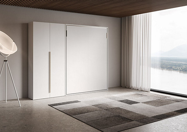 Lit français escamotable vertical Versia Sofà 140 avec armoire gauche 2 portes blanche