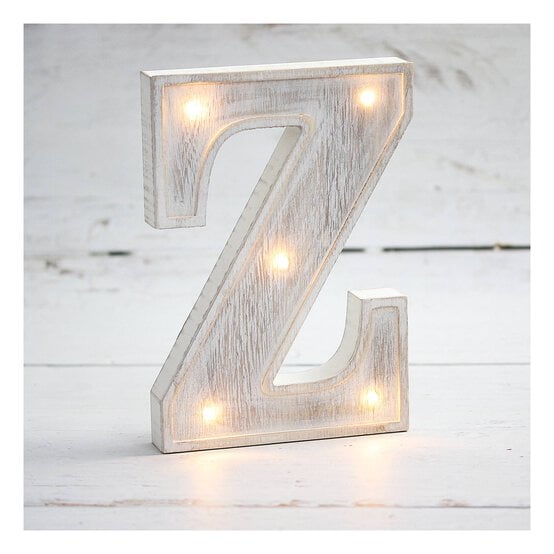 White-Washed Wooden LED Letter Z 21cm