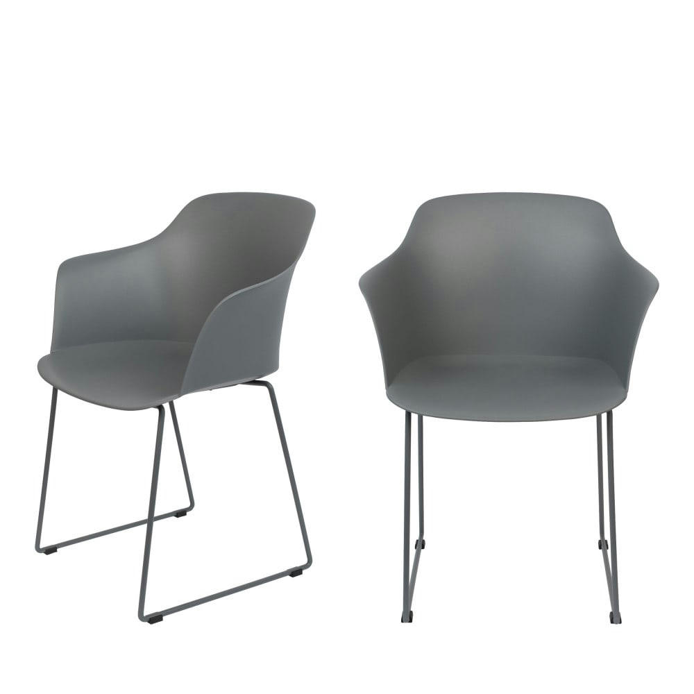 TANGO - Lot de 2 fauteuils de table en plastique et métal gris