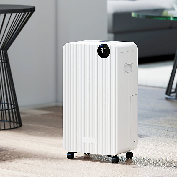 Déshumidificateur d'air 12L/jour mobile silencieux réservoir 2,1L timer 24H écran LED témoin d'humidité filtre lavable