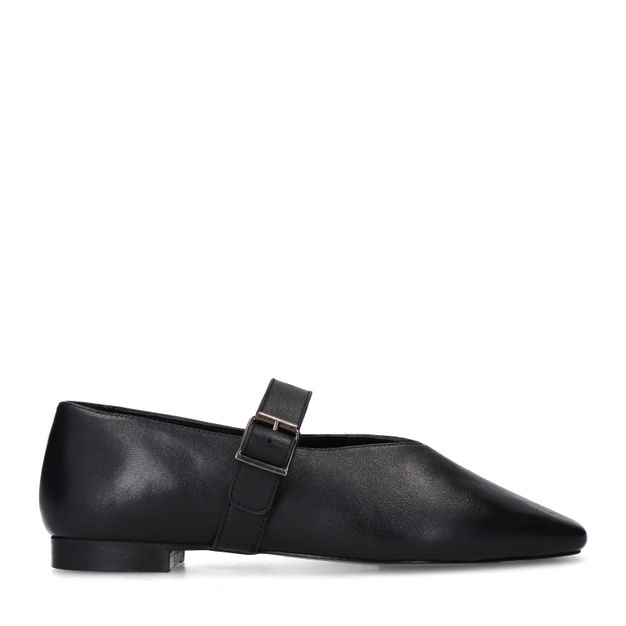 Zwarte leren ballerina's met gesp