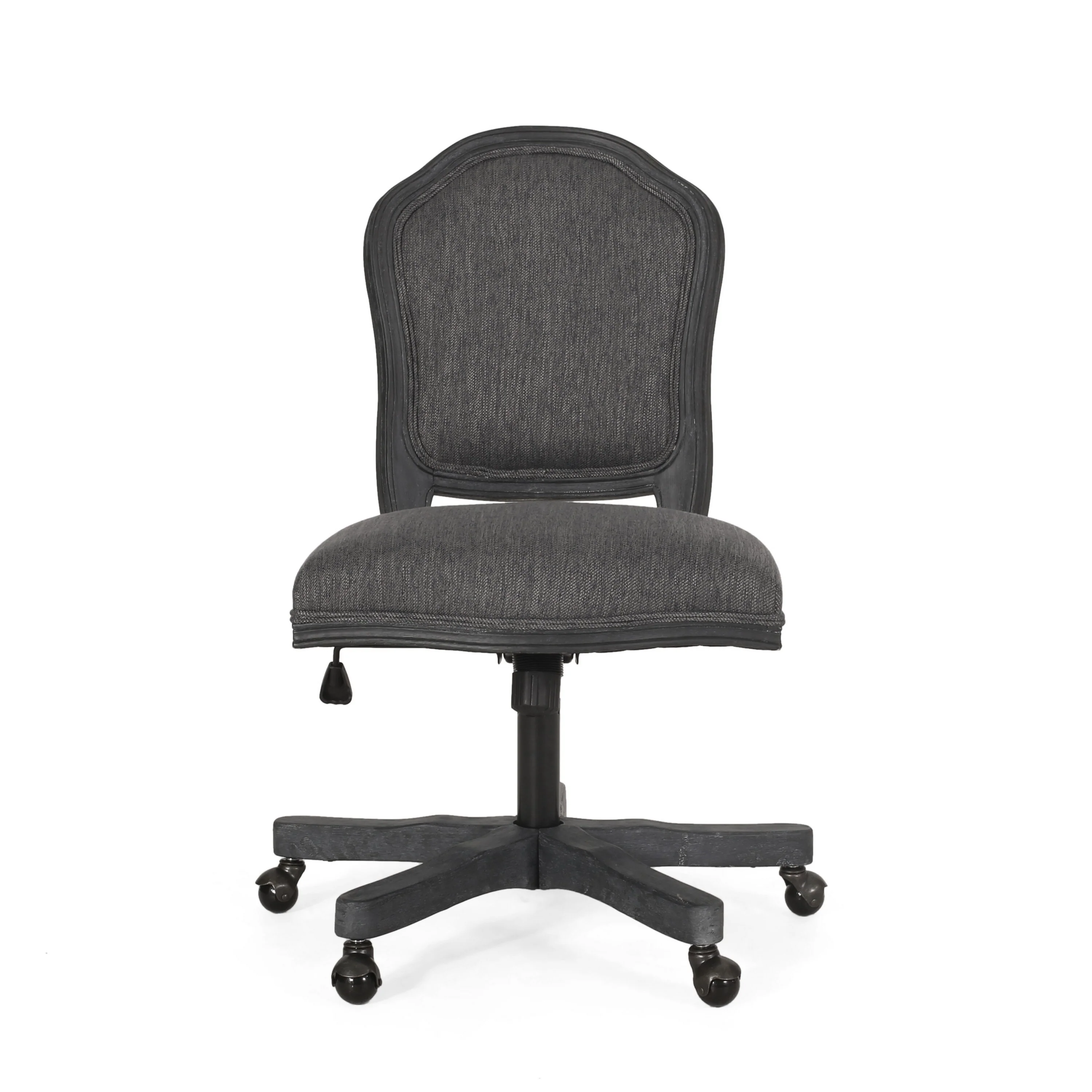 Lany Swivel Rolling Office Chair with Lift, Gray Fabric, Rubberwood