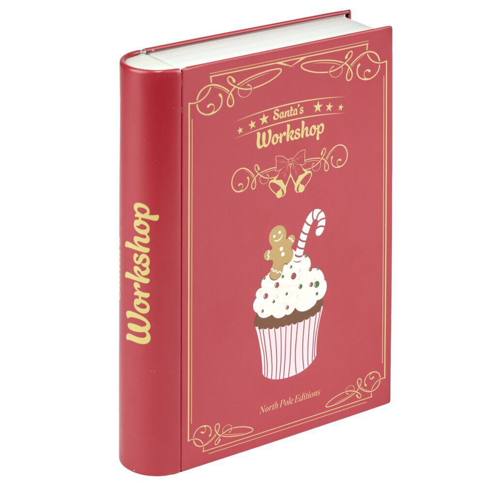 BoÎte alimentaire forme livre avec décor No&euml;l métal L19X15XH4 cm rouge