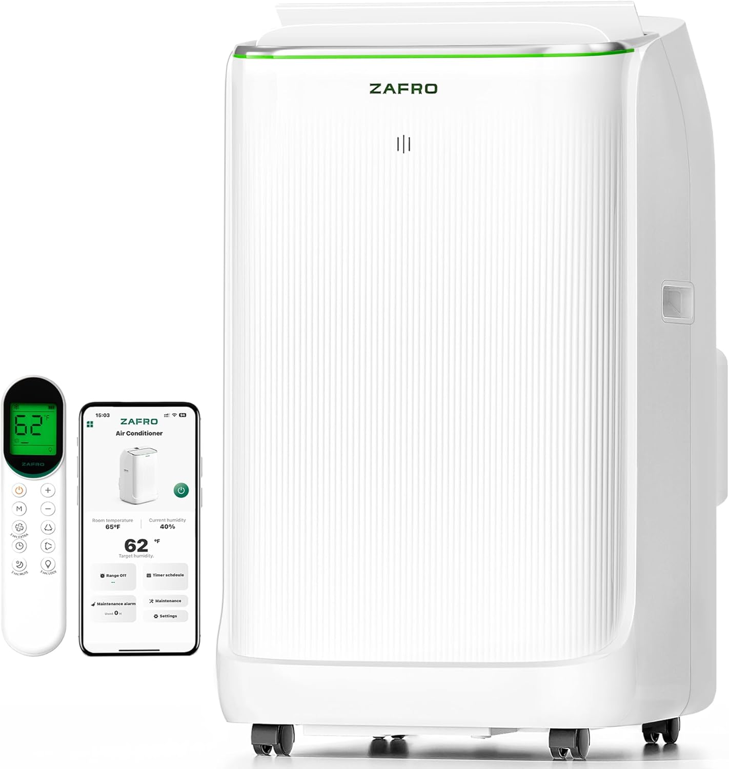 ZAFRO Smart Inverter Portable Air Conditioners, 16000 BTU (12000 BTU SACC) Dual Hose Portable AC Unit with Energy Saving/Ultra Quiet(42dB)/Drainage-free Cooling/APP/Remote for Multi-Scenario Use