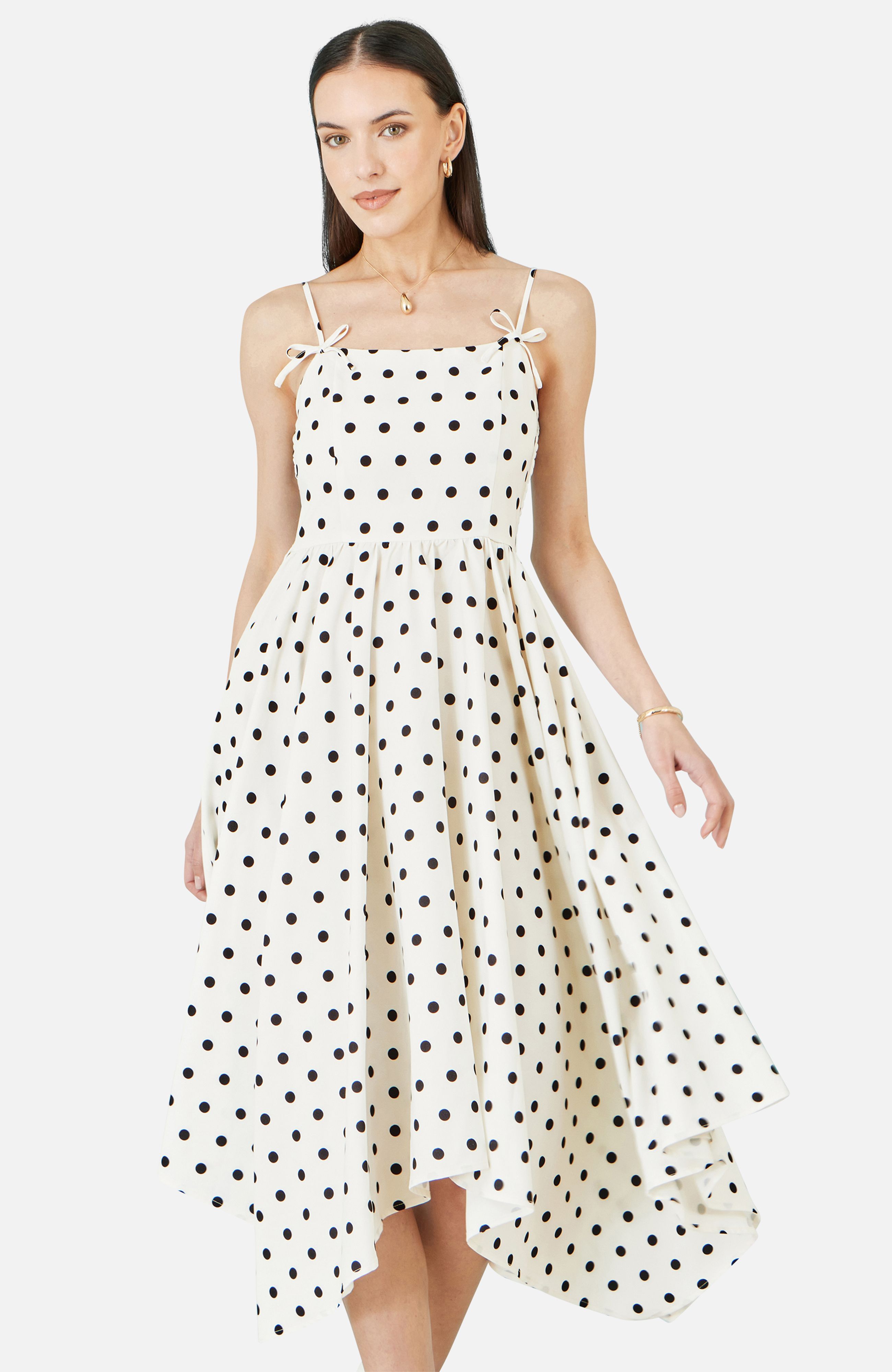 Yumi Polka Dot Hankerchief Hem Dress