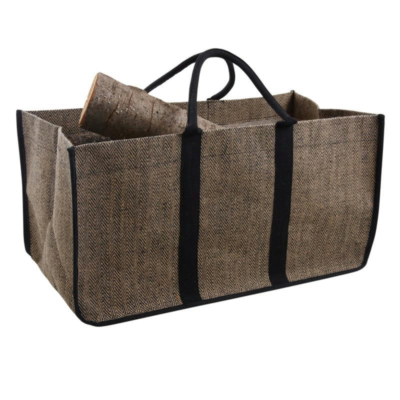 - Sac à bûches en toile de jute anses noires