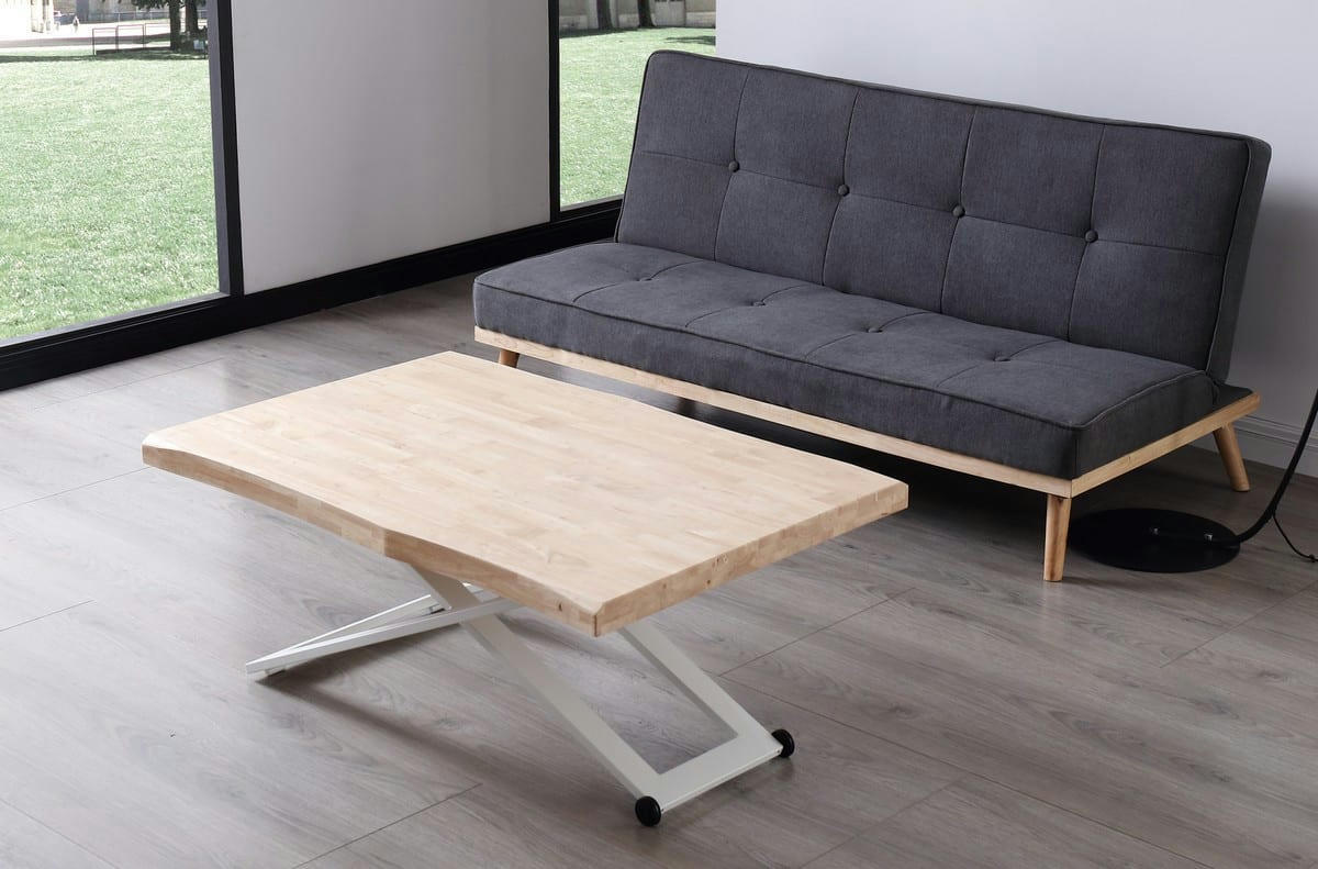 MATIKA - Table basse rehaussable bois et acier blanc L120