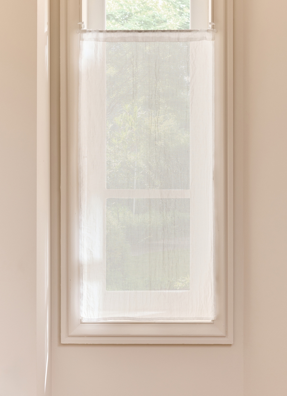 VITRAGE UNI PASSE TRINGLE RUCHER BLANC