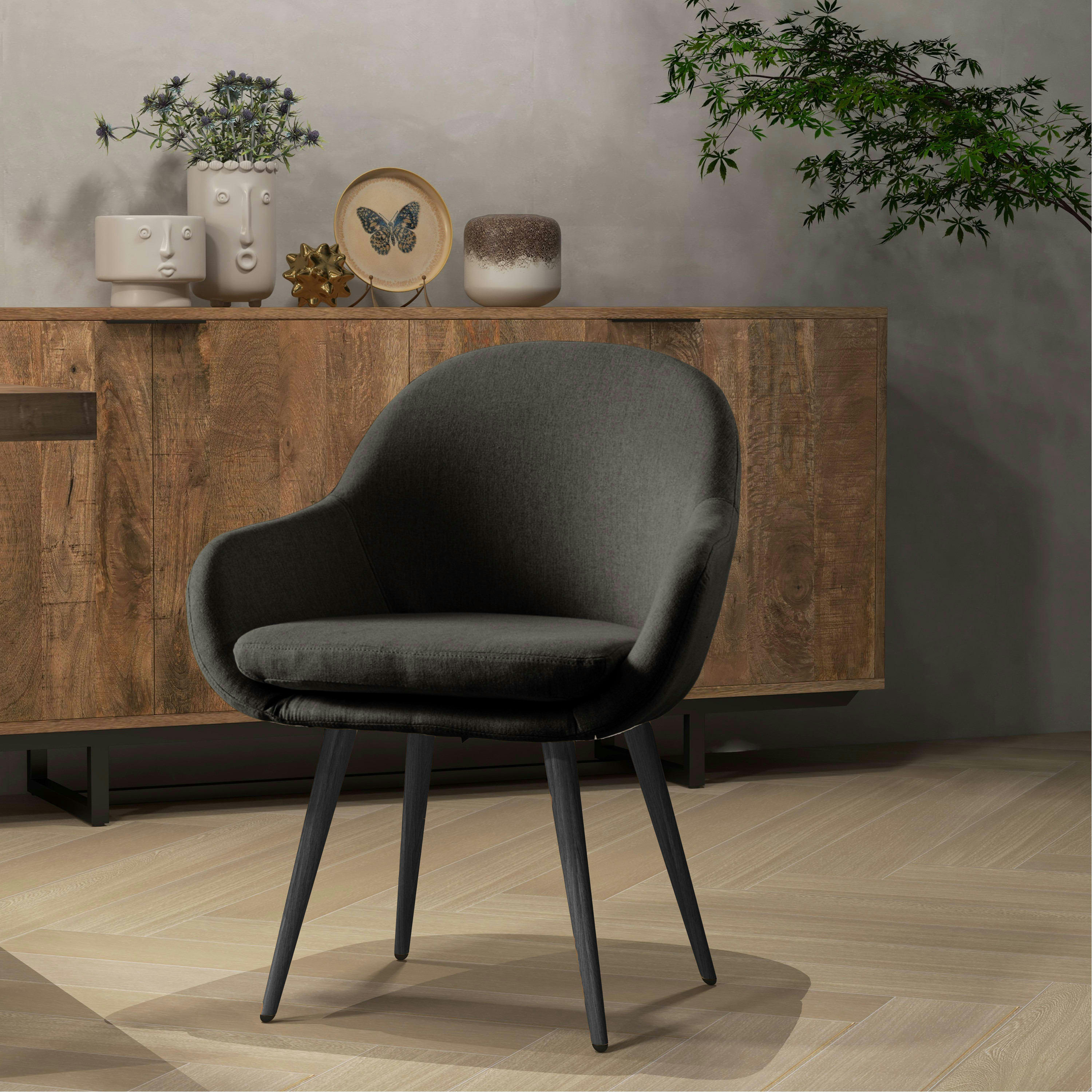 CANCUN - Chaise vintage tissu gris anthracite pieds métal noir(x2)