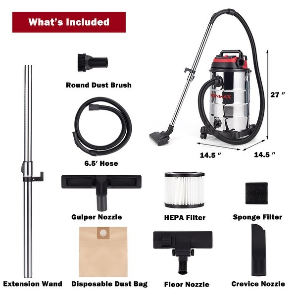 Ironmax 6 HP 9 Gallon Shop Vacuum Cleaner w/ Dry & Wet & Blowing - 14.5'' x 14.5'' x 27''