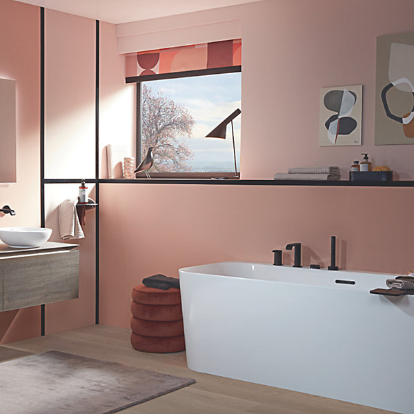 Baignoire semi-îlot d'angle VILLEROY &BOCH Loop &Friends version gauche avec bonde et trop-plein blanc