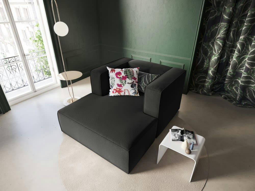 MUSE - Méridienne 1 place en tissu structuré noir