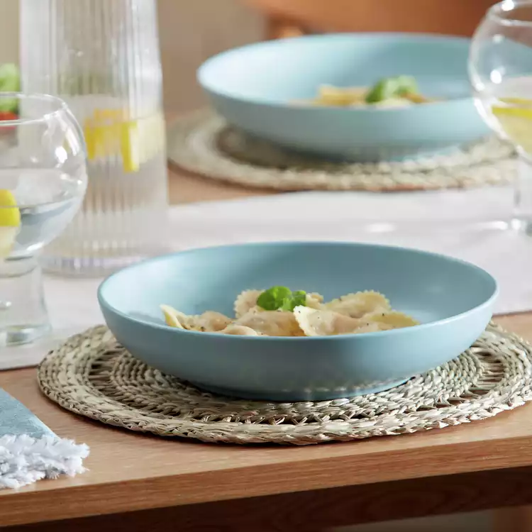 Habitat Matte Glaze 4 Piece Stoneware Pasta Bowl - Duck Egg