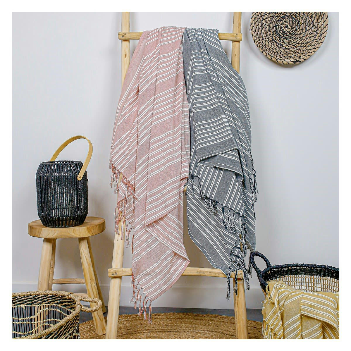 DESERT CHIK - fouta imprimé rayures en Coton Rouge 100x190 cm