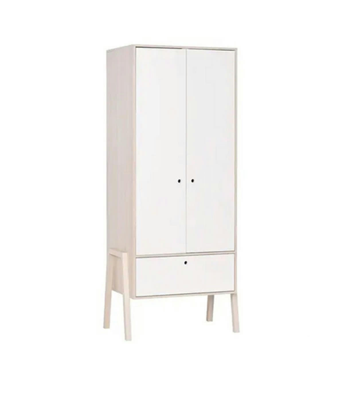 SPOT - Armoire 2 portes 1 tiroir avec penderie - Blanc et beige