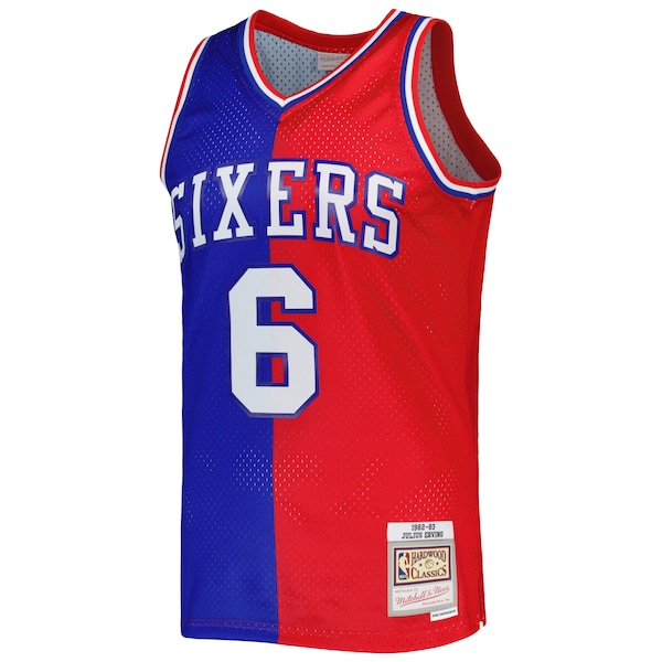 Julius Erving Philadelphia 76ers Hardwood Classics 1982/83 Split Swingman Jersey - Royal/Red