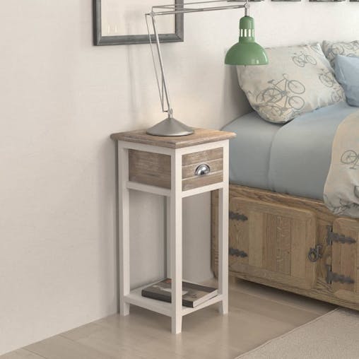 NNEVL Nightstand with 1 Drawer Brown and White