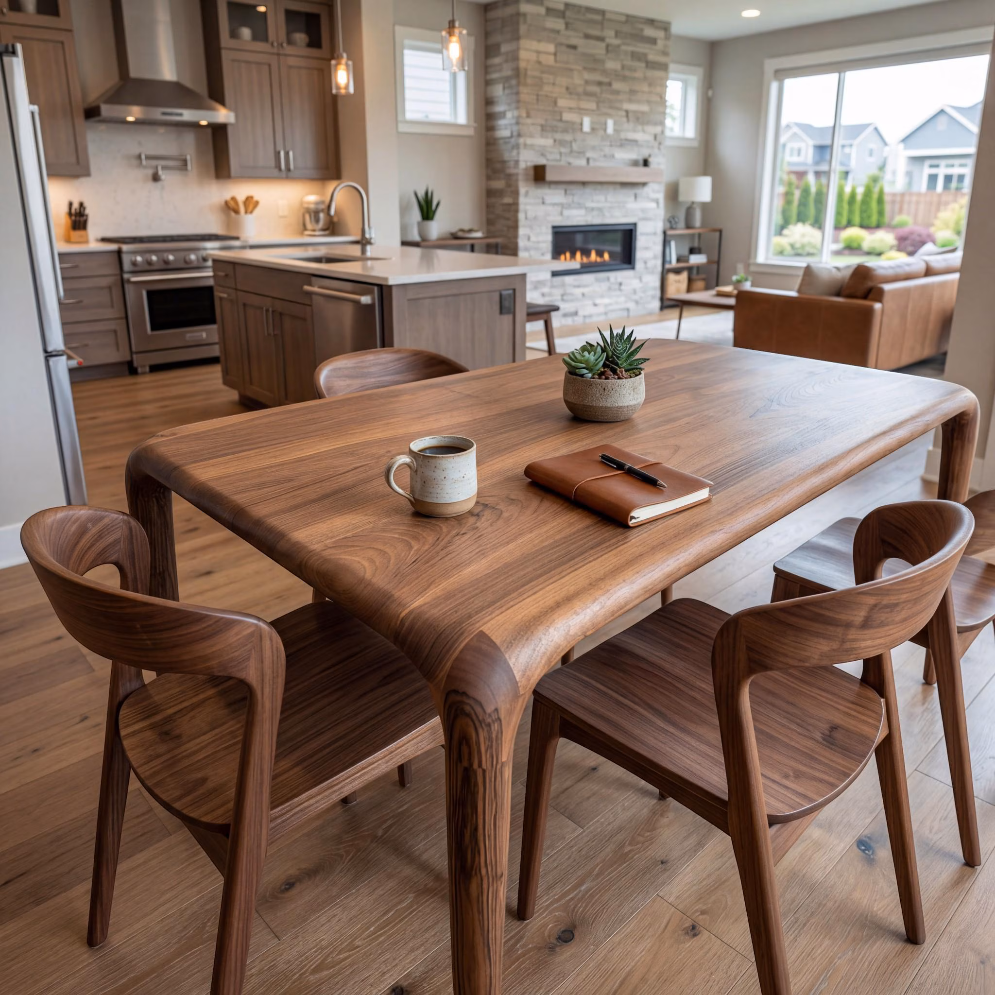 Walnut Dining Table, Solid Wood, Mid Century Modern Style, Rectangular Kitchen Table