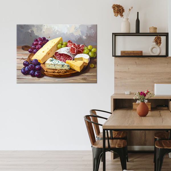 Obraz do kuchni jadalni restauracji, Deska wędlin serów winogron 30x20