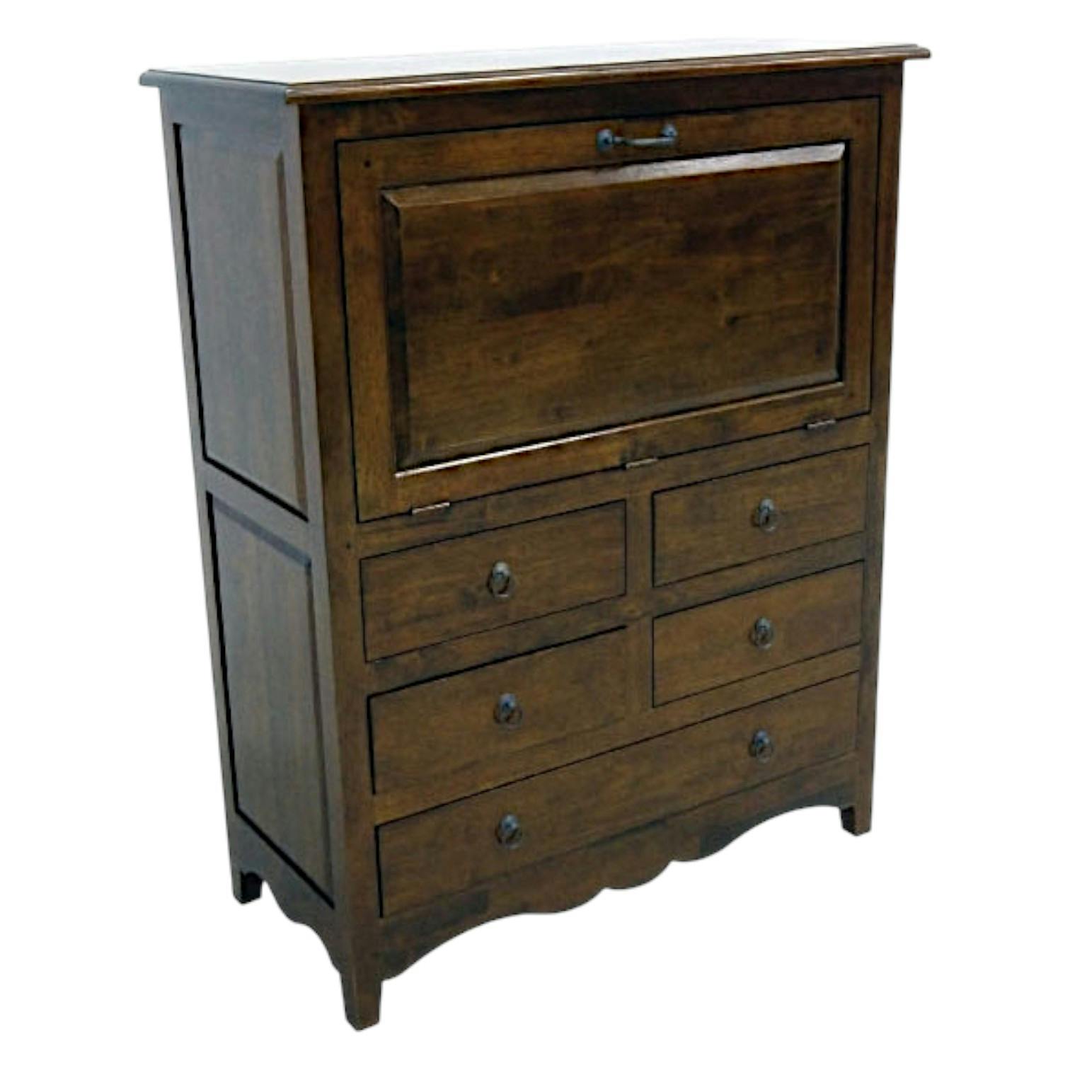 Bureau secrétaire bois d'hévéa 1 tablette 5 tiroirs TRADITION