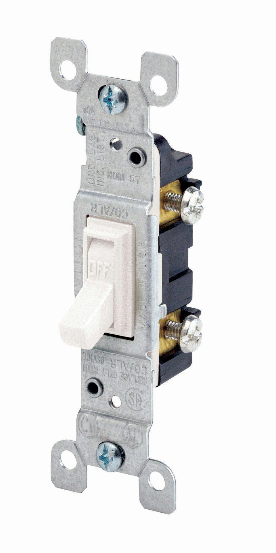 Leviton 02651-732 Single-Pole CO/ALR AC Toggle Switch, 15A, 120V, Grounding, Residential Grade, White
