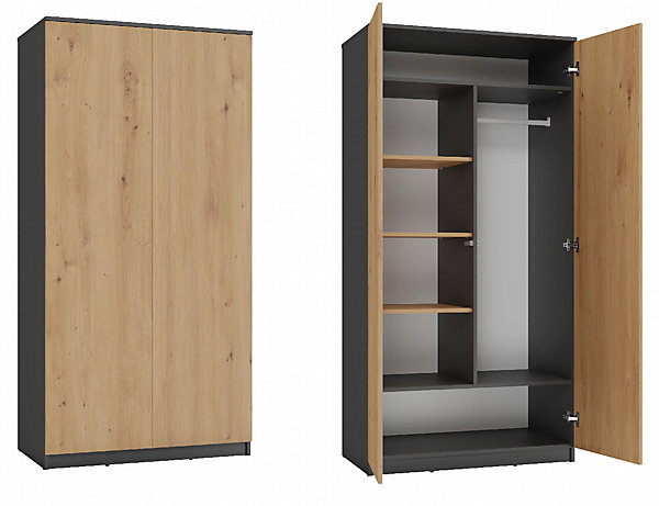 ESME - Armoire double style scandinave - 2 portes - 90x50x180 cm - ANTHRACITE