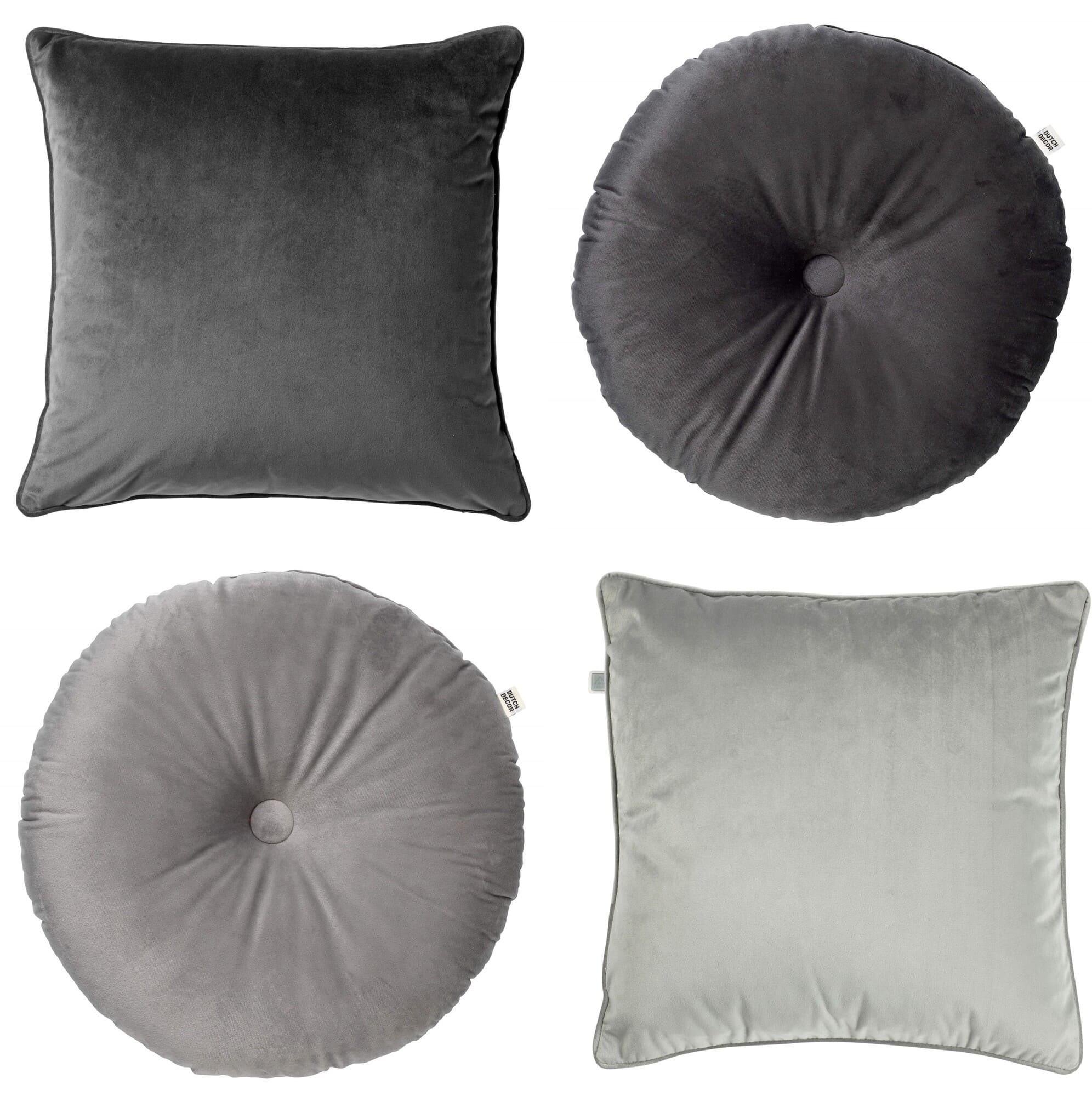 KUSSENSET - 4-delig - Velvet Shapes - 45x45 cm en Ø38 cm - inclusief binnenkussens - antraciet, grijs