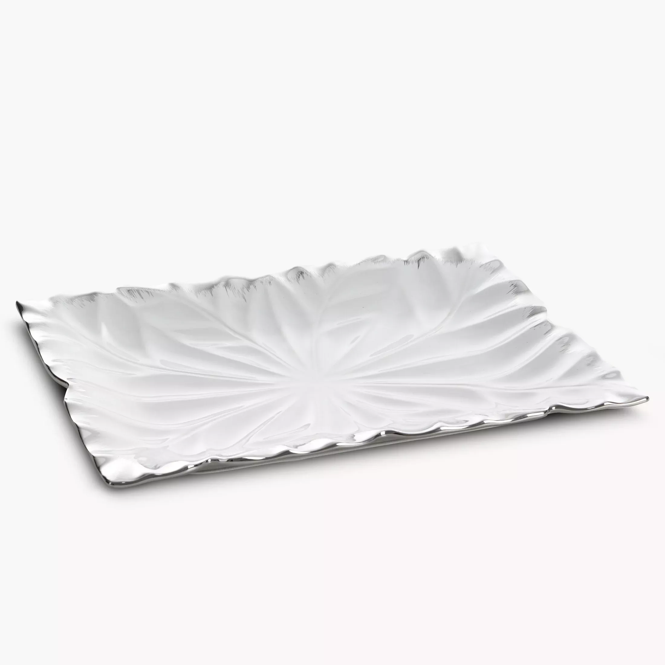 Patera ceramiczna dekoracyjna biało-srebrna zdobiona wypukłym wzorem 35x26x3 cm NIRA