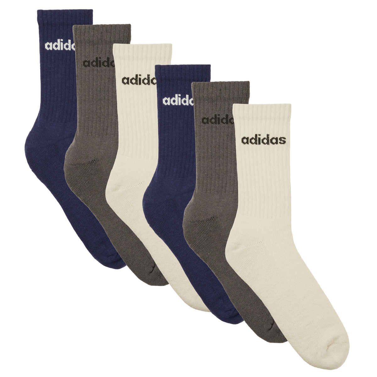 adidas - Linear Crew Socks Cushioned Socks 6 Pair Pack - White / Grey / Marine